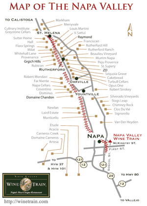 Napa Valley  on Napa Valley Map   Napa Valley Wine Train