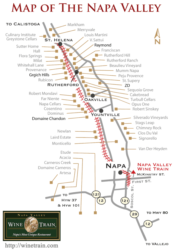 Napa Valley is famous for it's wineries. This Napa Valley map shows some of